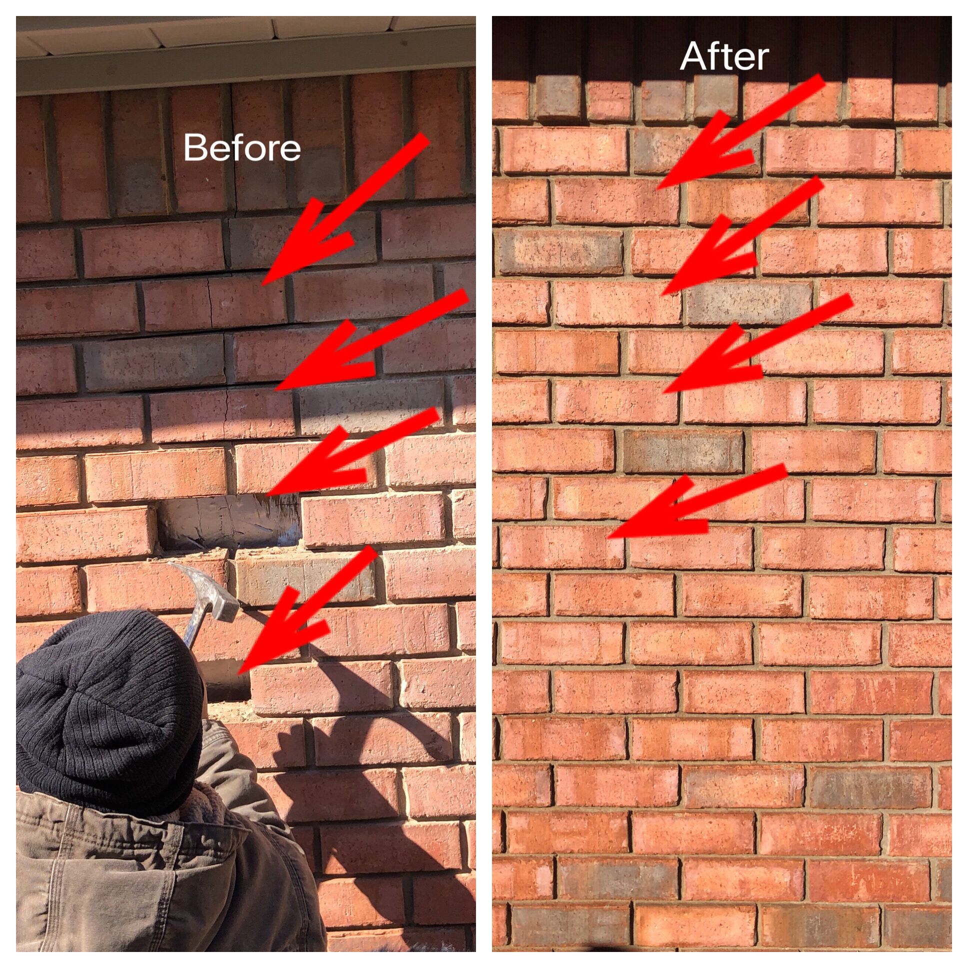 Before and after photo of Brick Work done by Brick Experts McKinney, TX